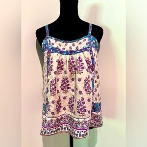 REBECCA TAYLOR Boho Silk Purple Floral Crochet Detail Sleeveless Tank Top 2